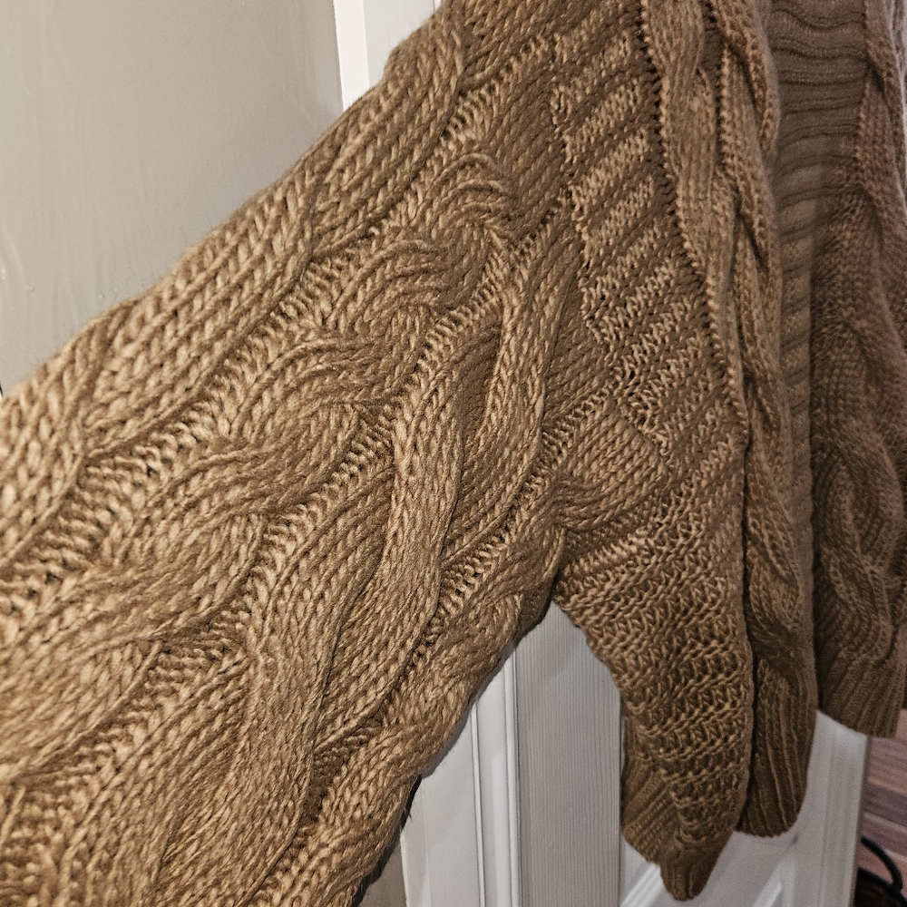 NEW! Cableknit Sweater Camel Tan Neutral Trendy Top Statement Sleeves - Picture 6 of 12